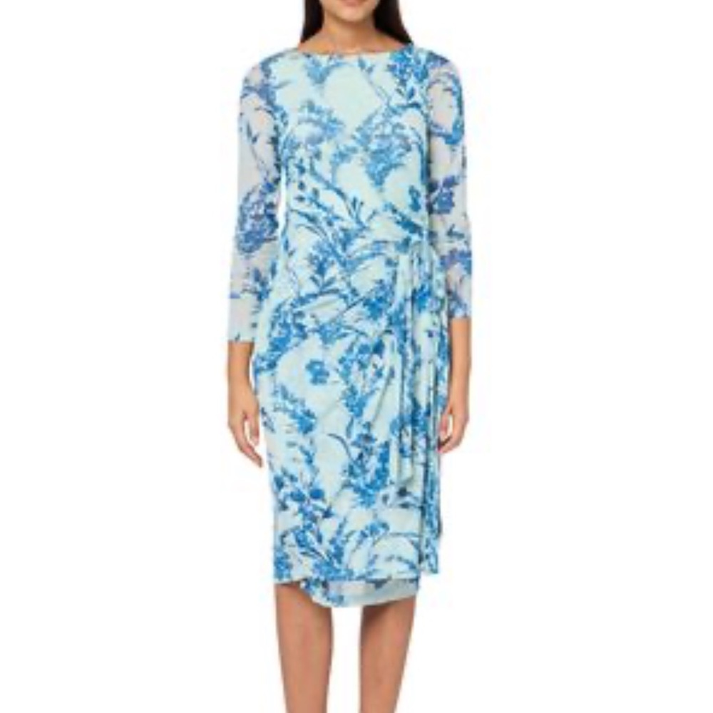 Tommy Hilfiger Floral Print Mesh Tie Side Long Sleeve Midi Dress Size Large